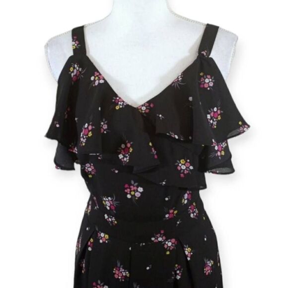 JOLIE VIE BLACK FLORAL COLD SHOULDER JUMPSUIT SZ.S EUC. - Picture 2 of 7